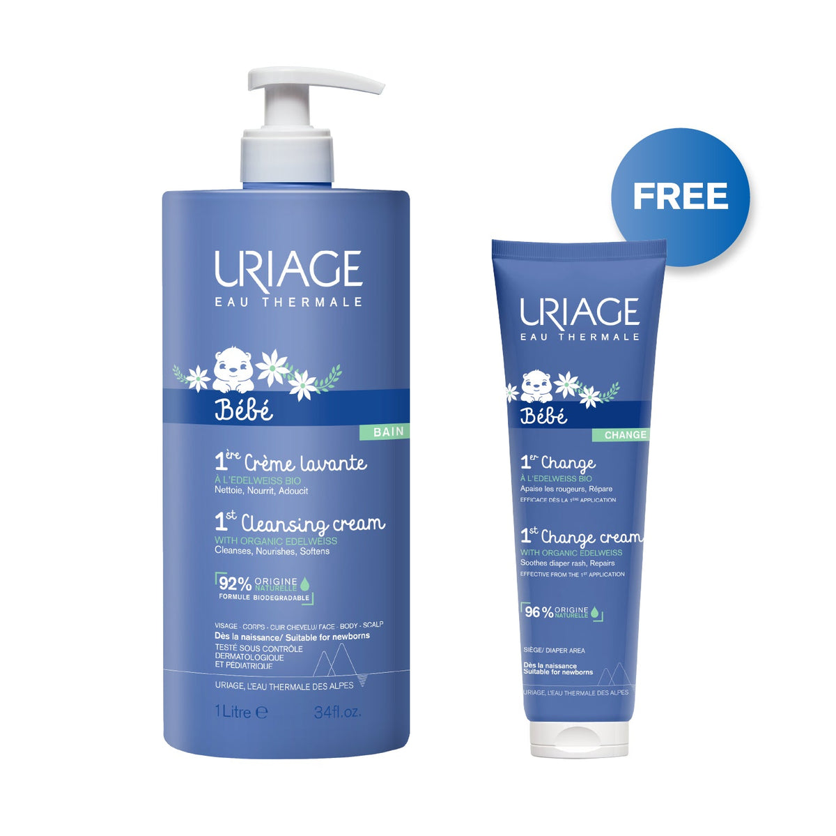 URIAGE 1ER CREME LAVANTE SURGRAS MOUSSANT 1L + 1ER CRÈME DE CHANGE FREE 100ML